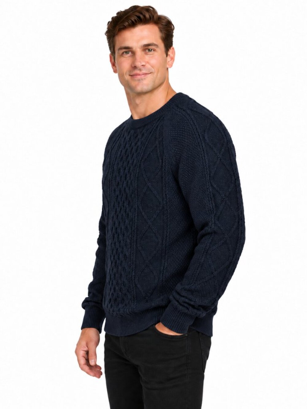 Buffalo David Bitton XXL Navy Cable Knit Crewneck Fisherman Sweater NWT